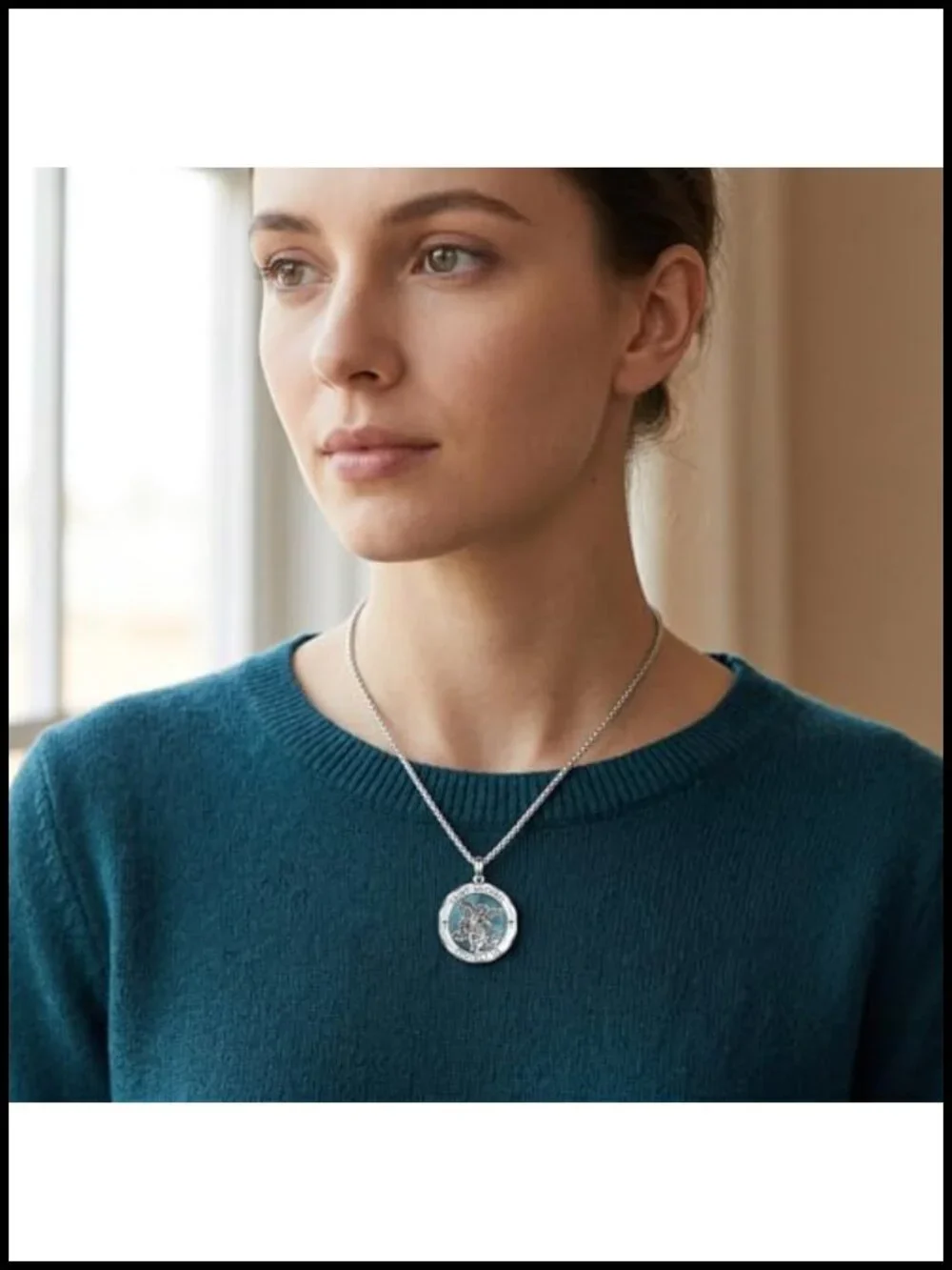 St Michael Medal Necklace Protection Pendant Men Women 18K White Gold Plated